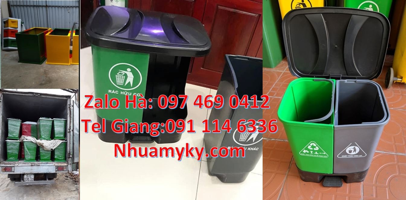 Bán thùng phân loại rác 2 ngăn 2 màu,thùng phân loại rác 3 ngăn có nắp