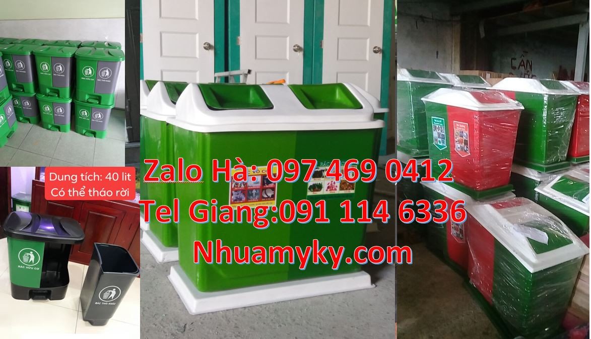 Bán thùng phân loại rác 2 ngăn 2 màu,thùng phân loại rác 3 ngăn có nắp