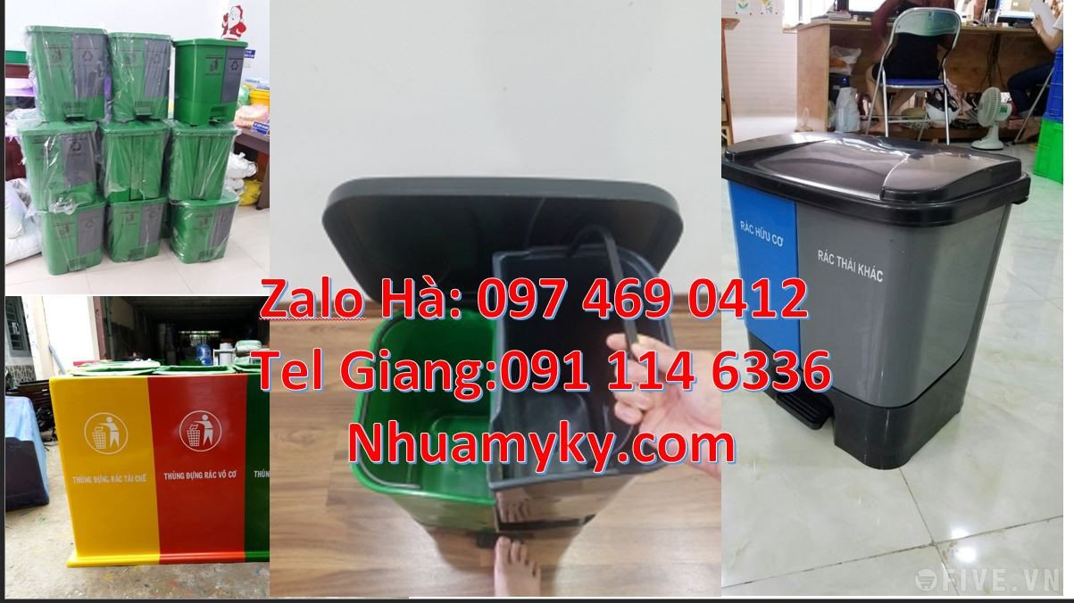 Bán thùng phân loại rác 2 ngăn 2 màu,thùng phân loại rác 3 ngăn có nắp