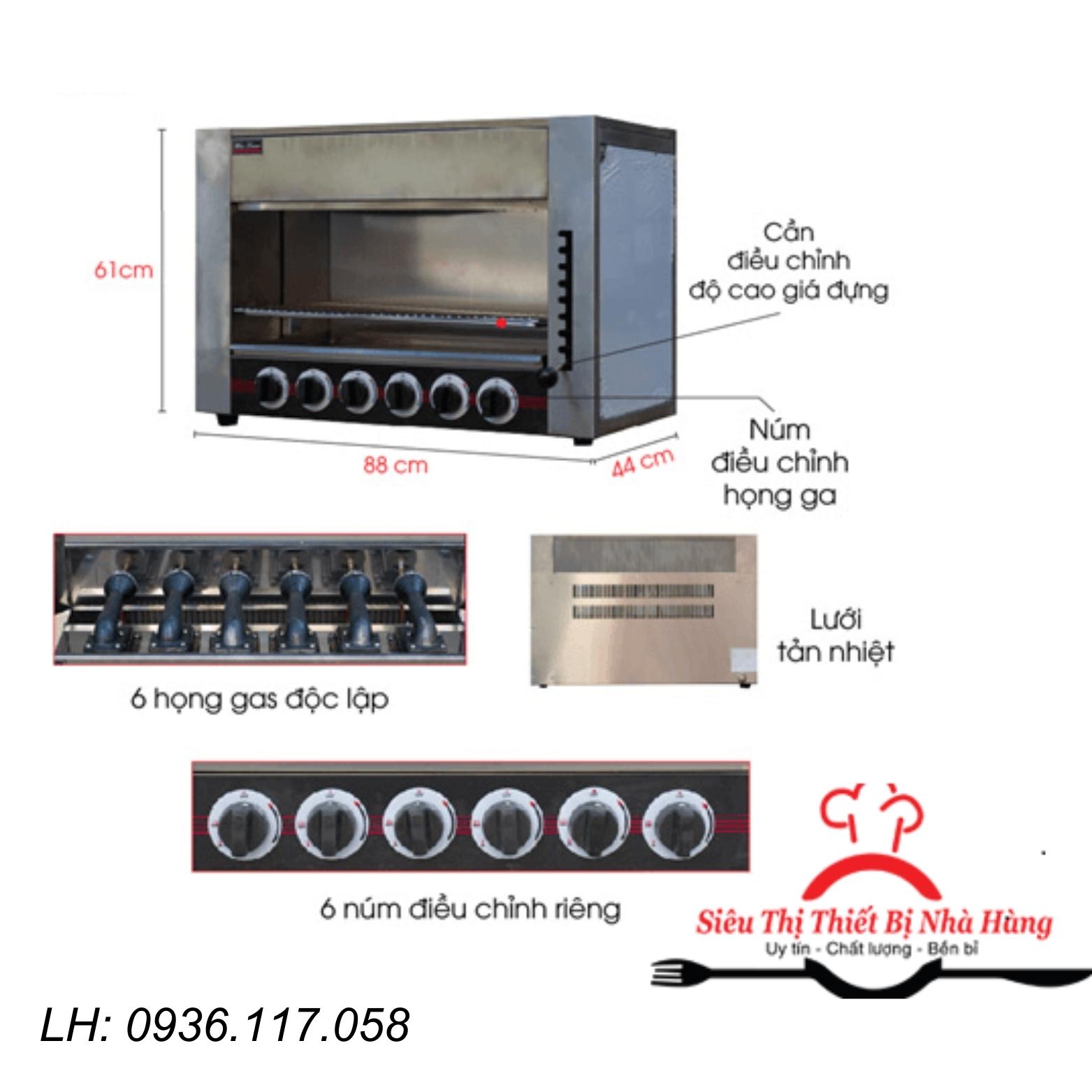 Lò nướng salamander 6 họng dùng gas GS-16