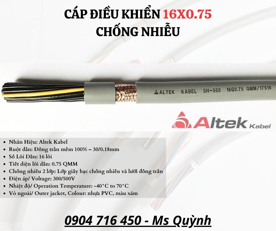 Cáp điều khiển 16x0.75 có lưới chống nhiễu Altek Kabel