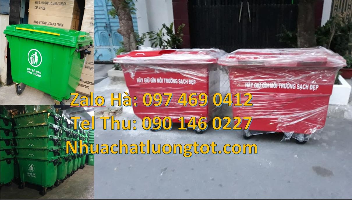 Bán xe thu gom rác bánh hơi,xe thu gom rác 660l cỡ lớn có tay đẩy giá