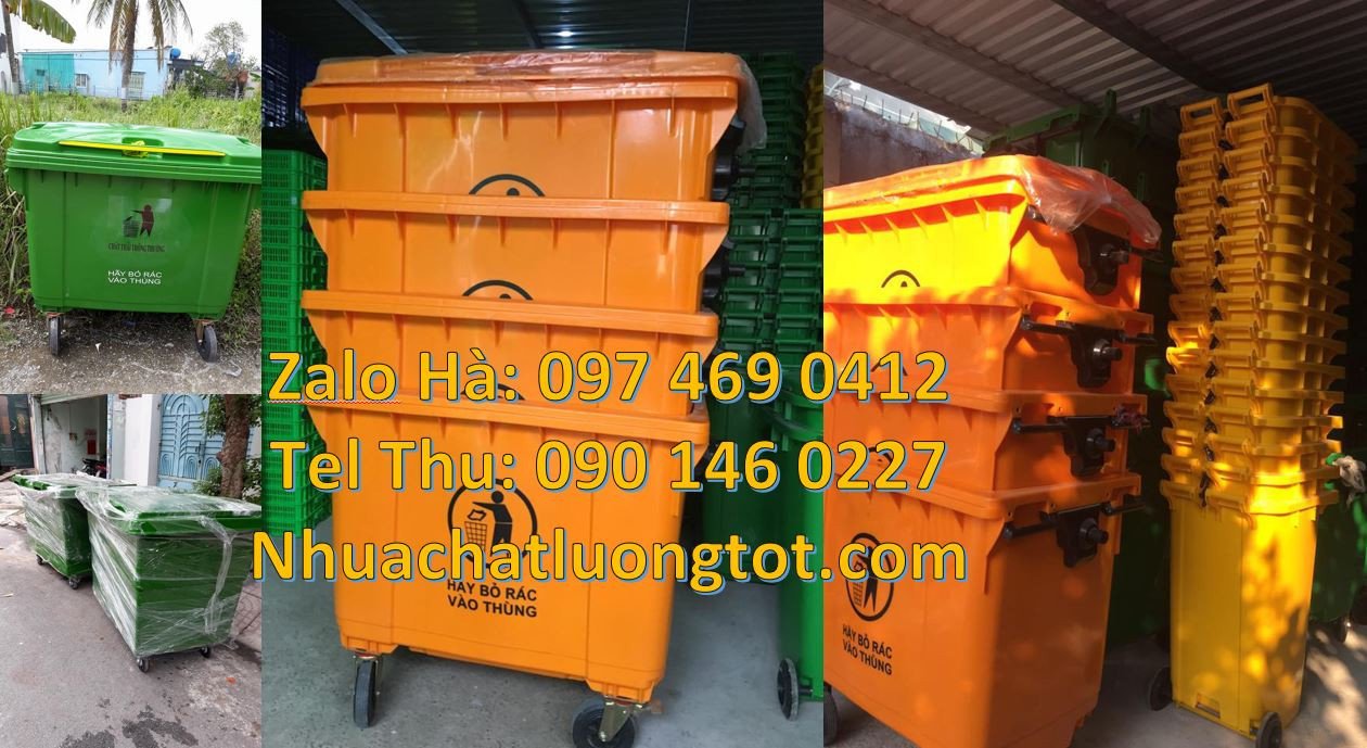 Bán xe thu gom rác bánh hơi,xe thu gom rác 660l cỡ lớn có tay đẩy giá