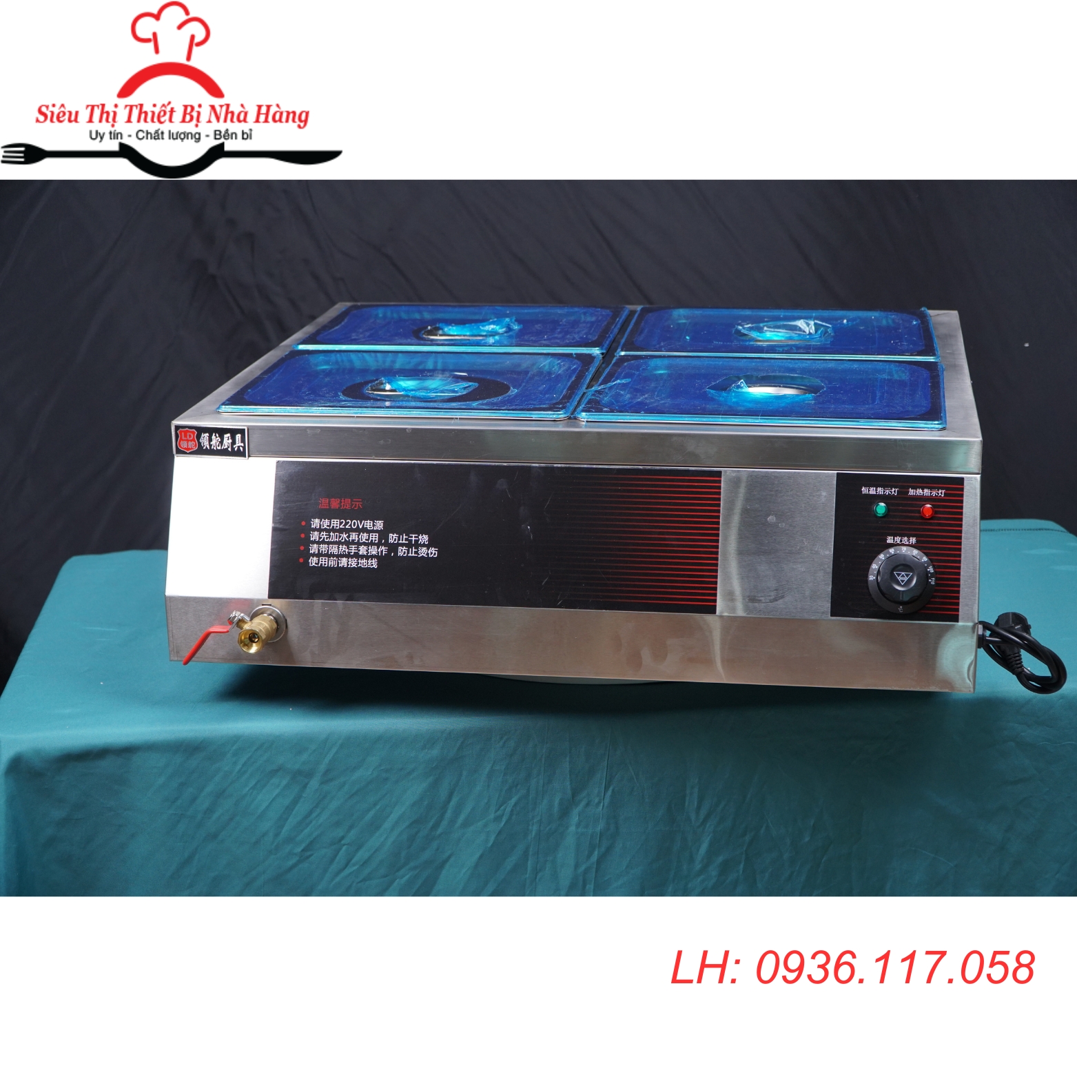 Tủ trưng bày hâm nóng cách thủy thực phẩm 2 hàng 4 khay