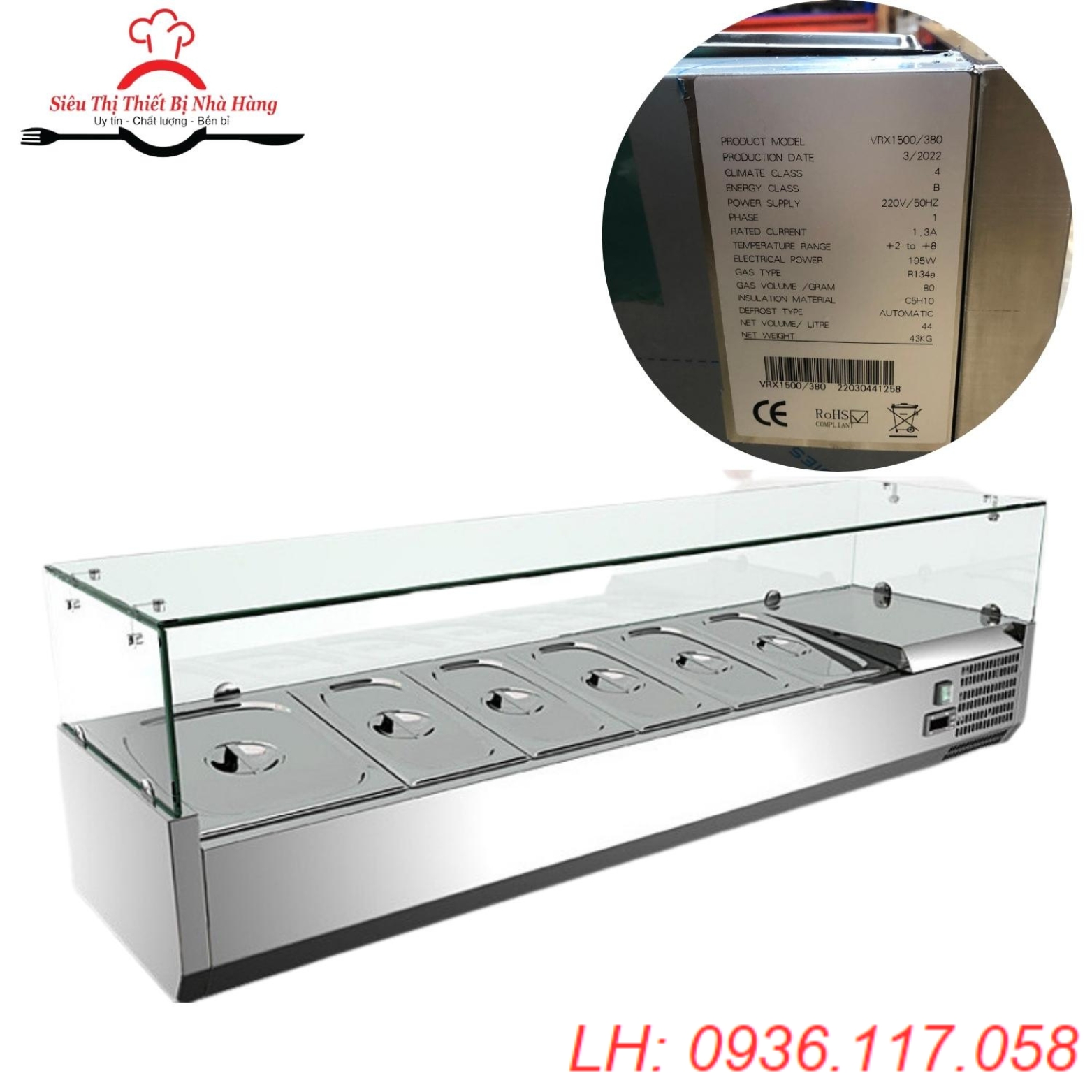 Tủ trưng bày và bảo quản pizza, salad 6 khay