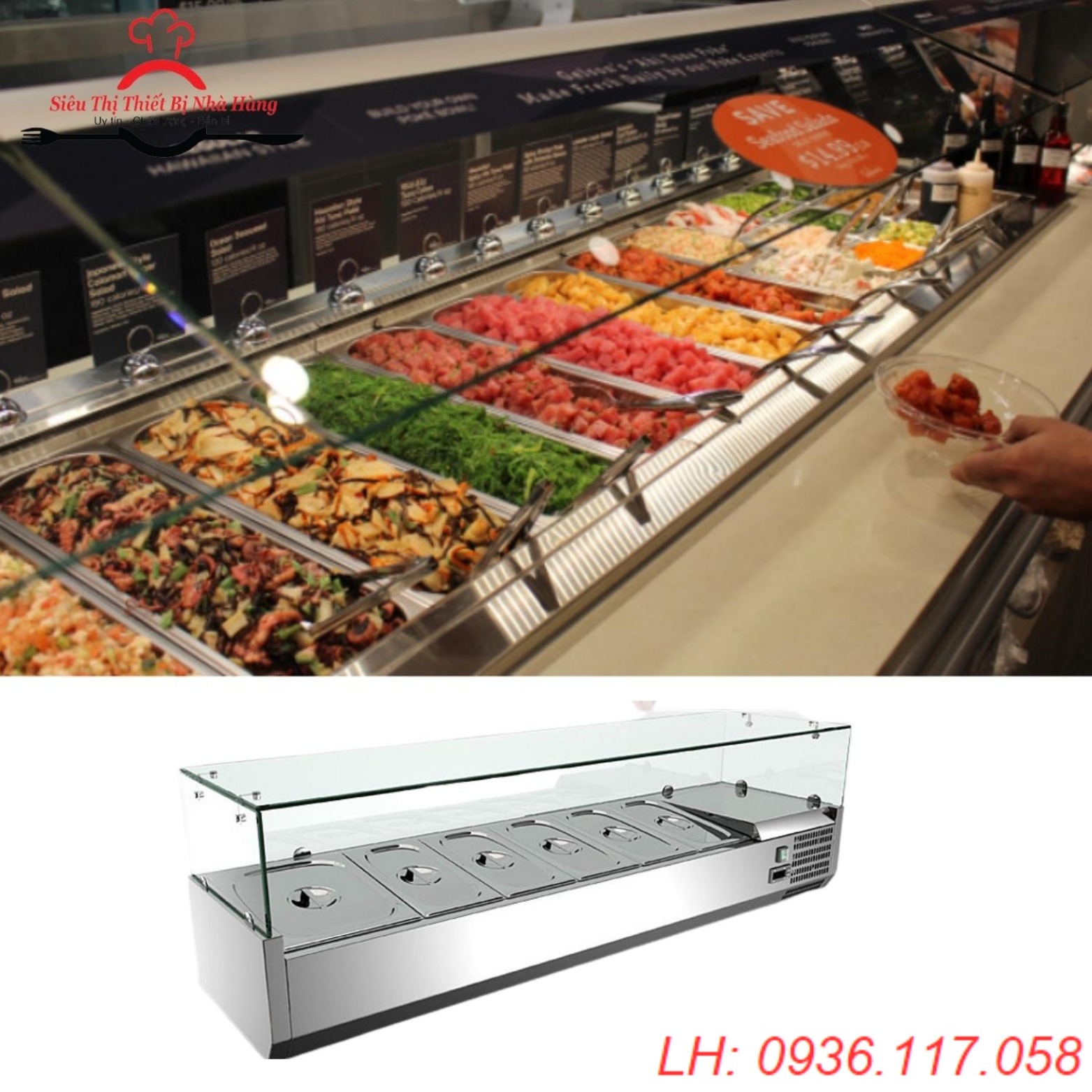 Tủ trưng bày và bảo quản pizza, salad 6 khay