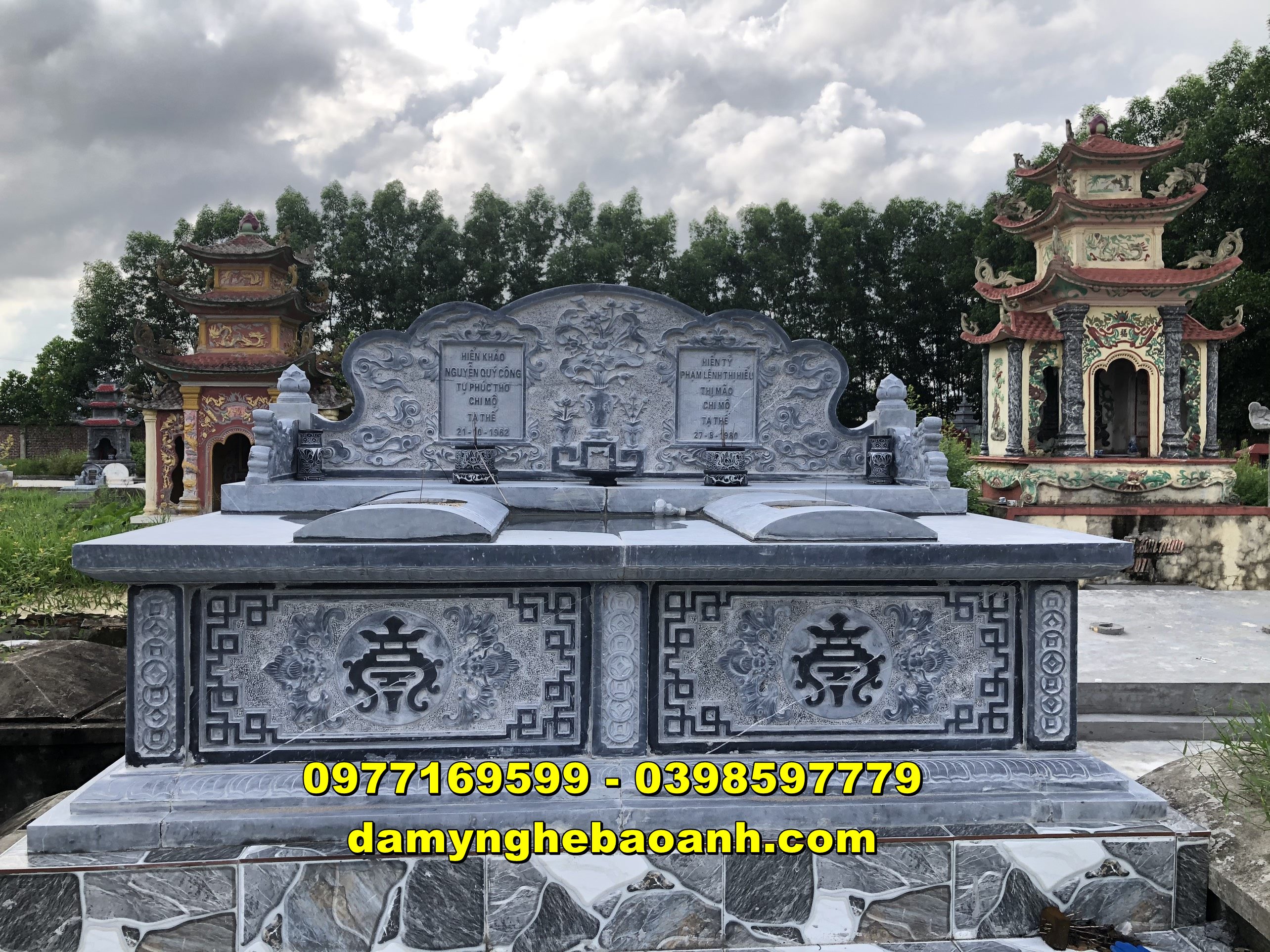 mẫu mộ đá đôi cao cấp được bán tại hoà bình c001