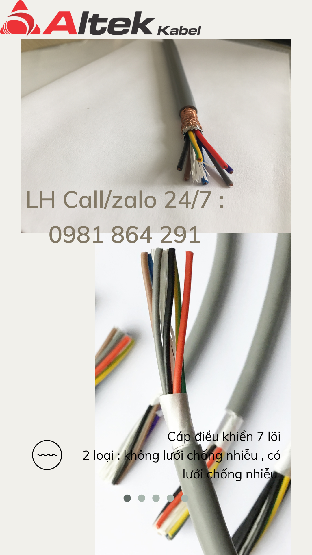 Cáp điều khiển 7C, 7x0.5,7x0.75,7x1.0,7x1.5mm2 Altek Kabel