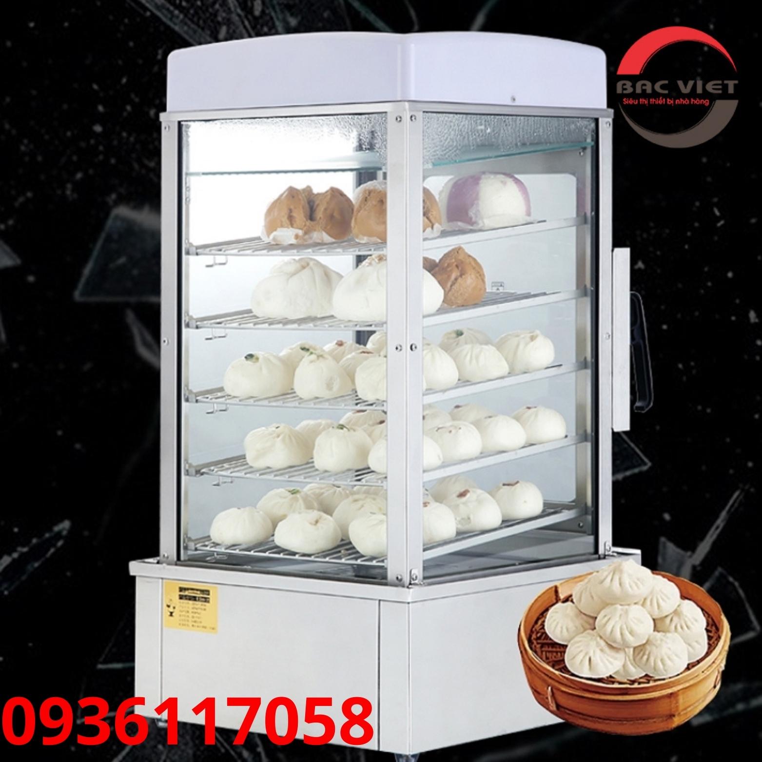 Tủ hấp bánh bao 5 tầng - kính 2 lớp siêu chắc chắn