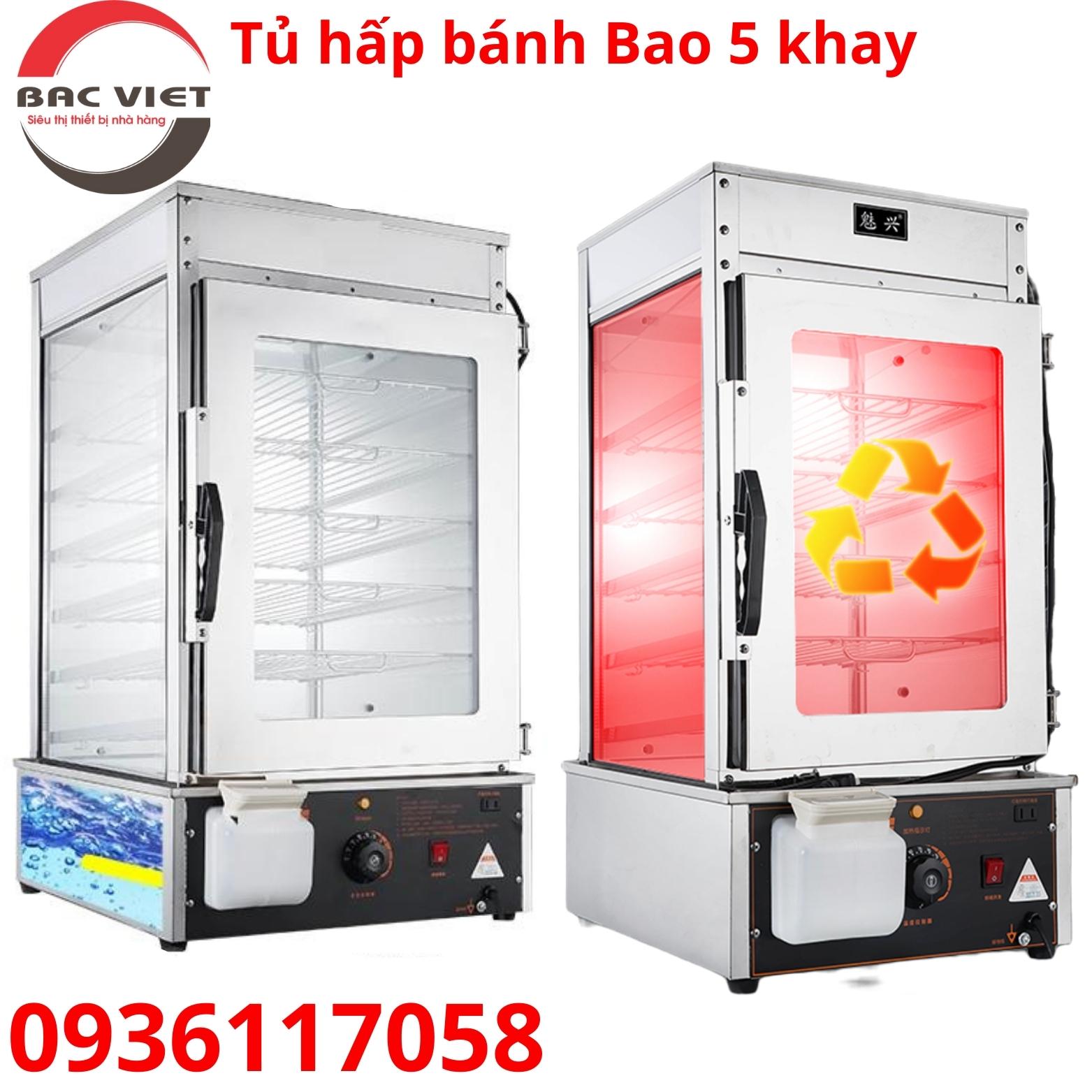 Tủ hấp bánh bao 5 tầng - kính 2 lớp siêu chắc chắn