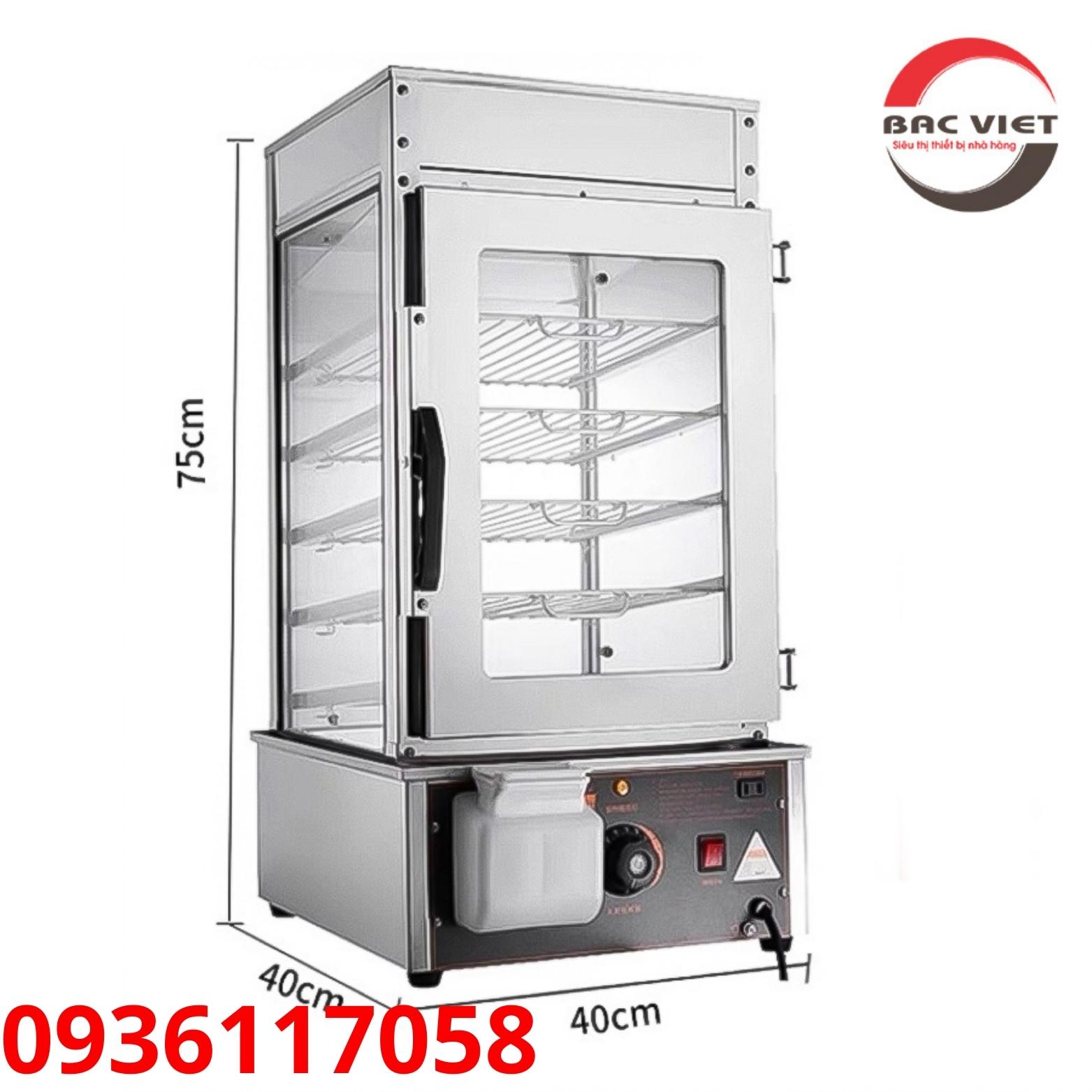Tủ hấp bánh bao 5 tầng - kính 2 lớp siêu chắc chắn