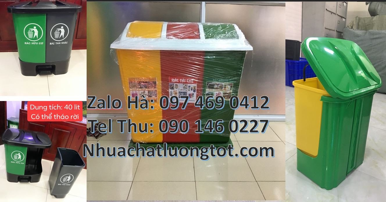 Bán thùng phân loại rác 2 ngăn có nắp đậy,thùng phân loại rác có đạp c