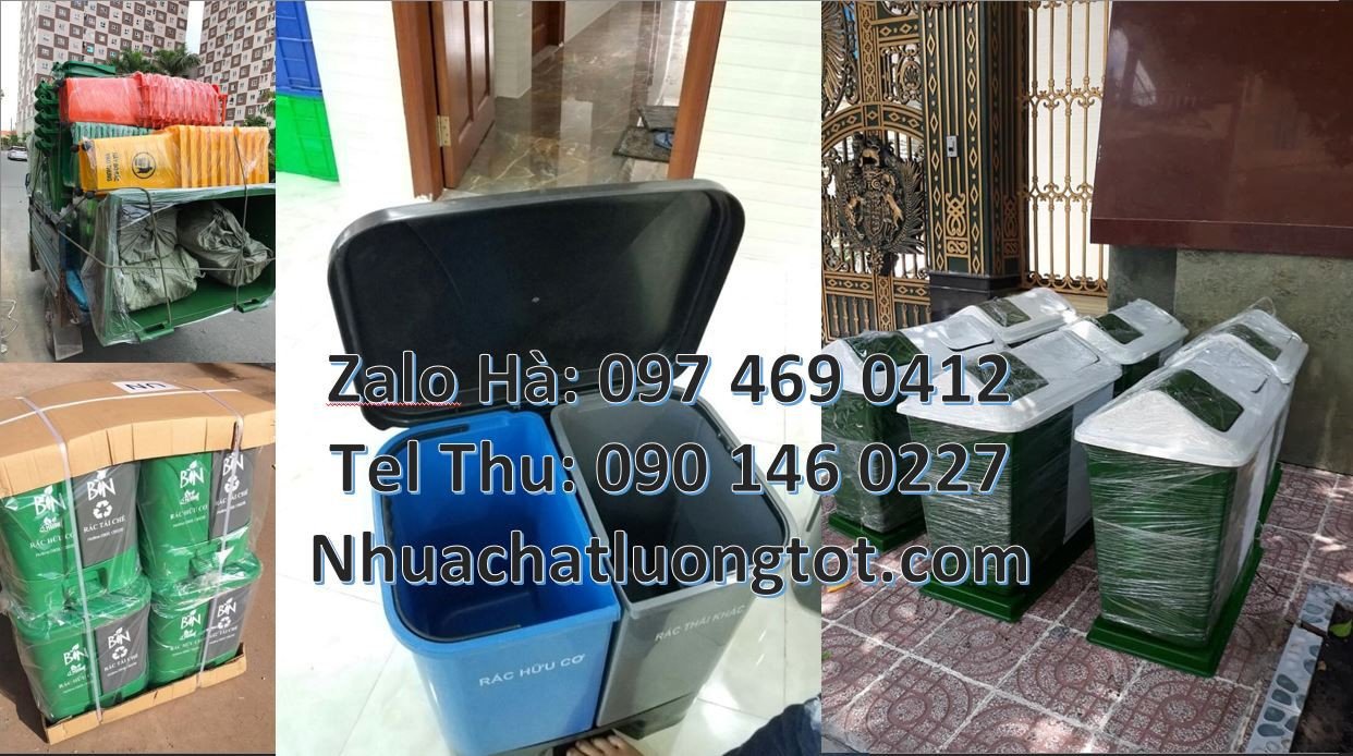 Bán thùng phân loại rác 2 ngăn có nắp đậy,thùng phân loại rác có đạp c