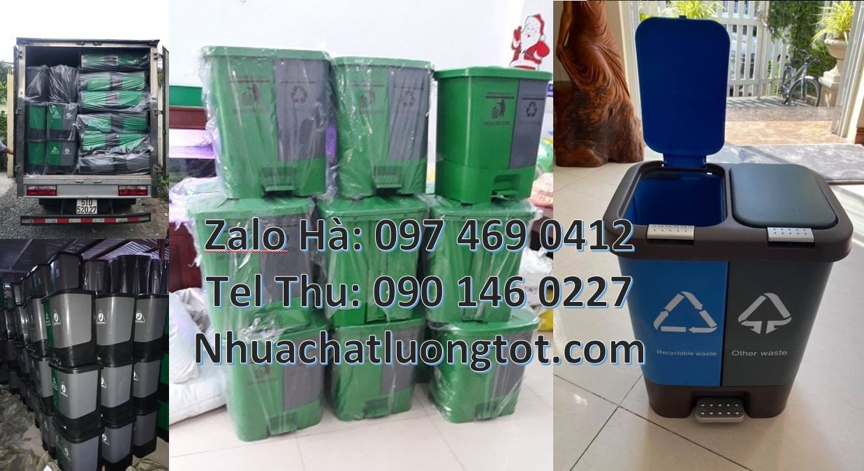 Bán thùng phân loại rác 2 ngăn có nắp đậy,thùng phân loại rác có đạp c