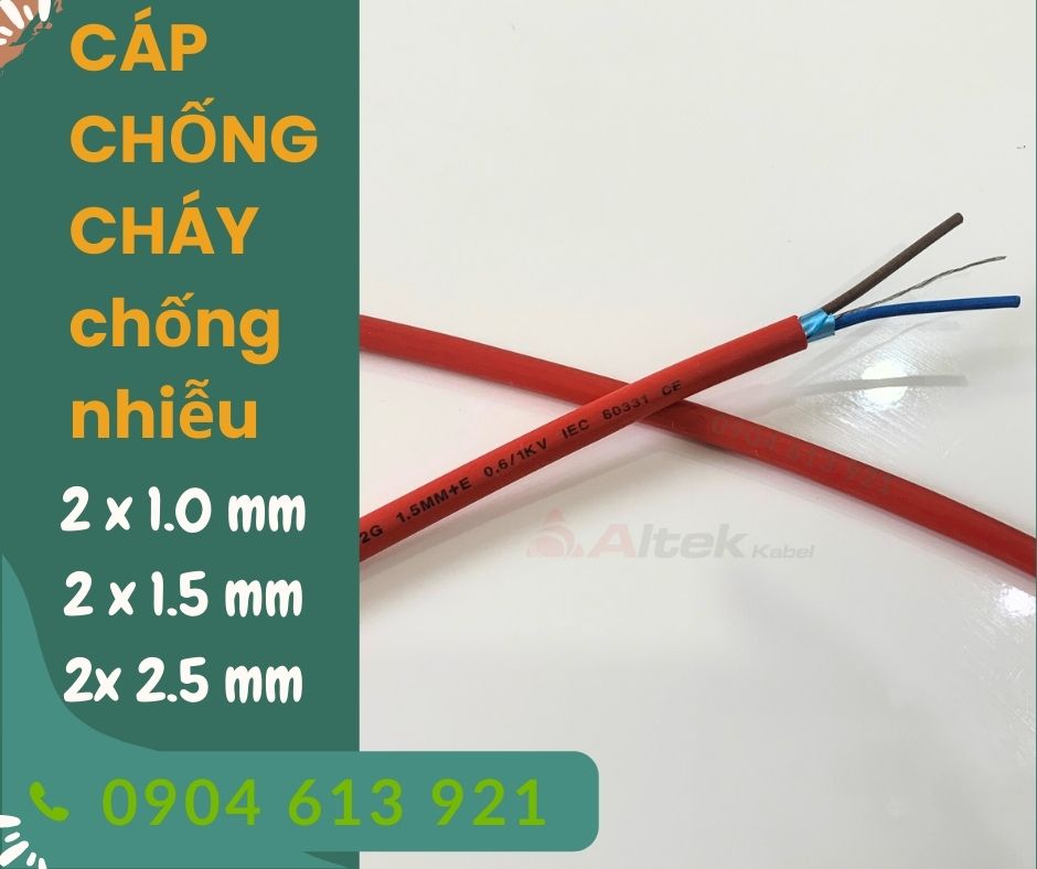 Cáp điều khiển chống cháy chống nhiễu 2x1.5mm