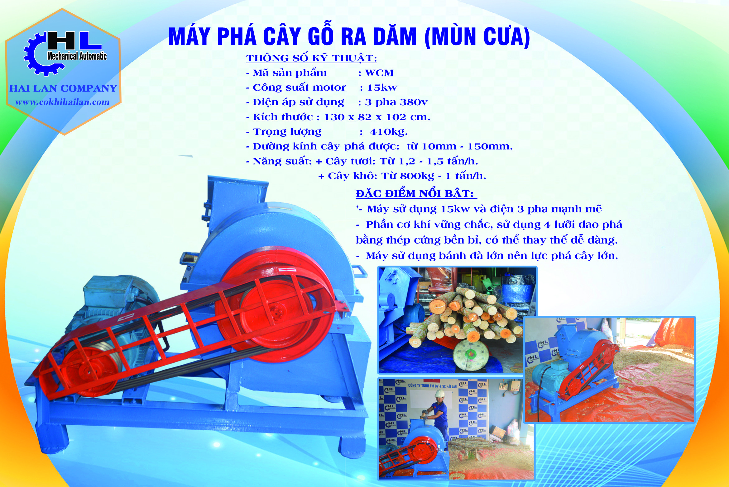 Máy phá cây gỗ thành mùn cưa dăm bào Hải Lan
