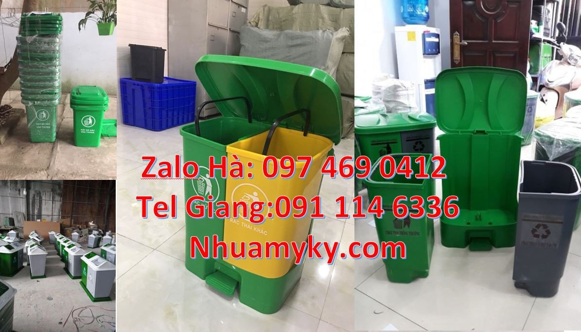Bán thùng phân loại rác 3 ngăn có nắp đậy 3 màu,thùng rác 2 ngăn giá r