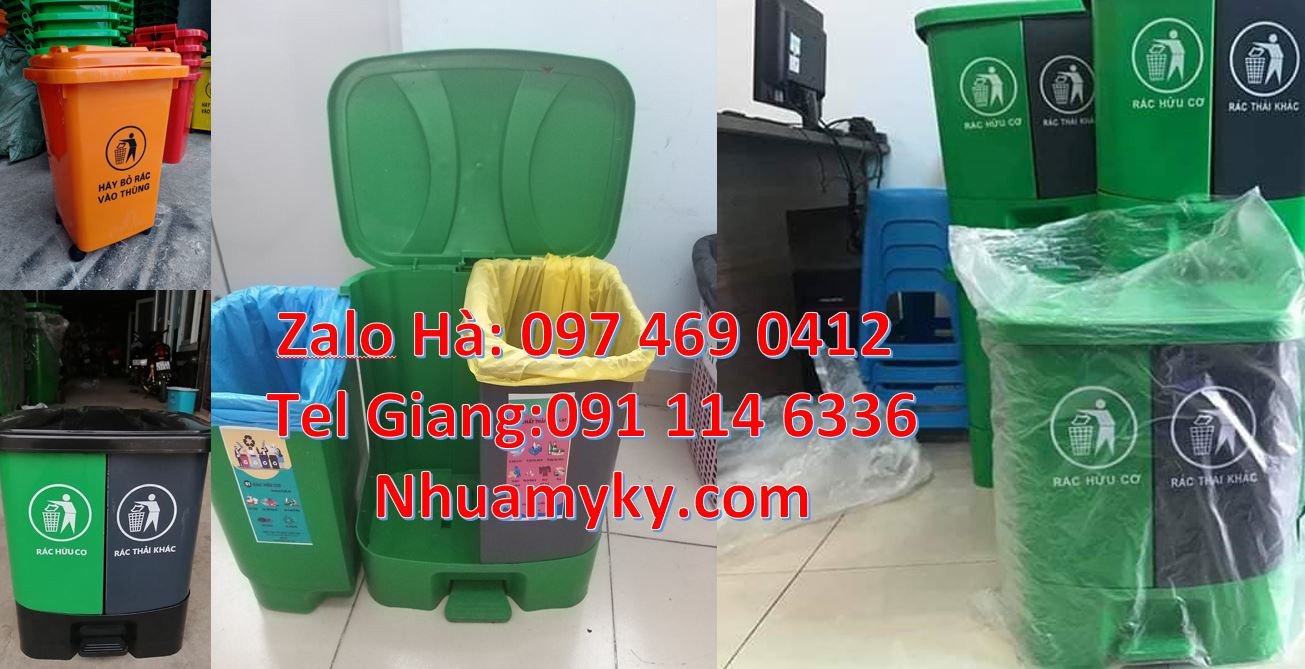 Bán thùng phân loại rác 3 ngăn có nắp đậy 3 màu,thùng rác 2 ngăn giá r