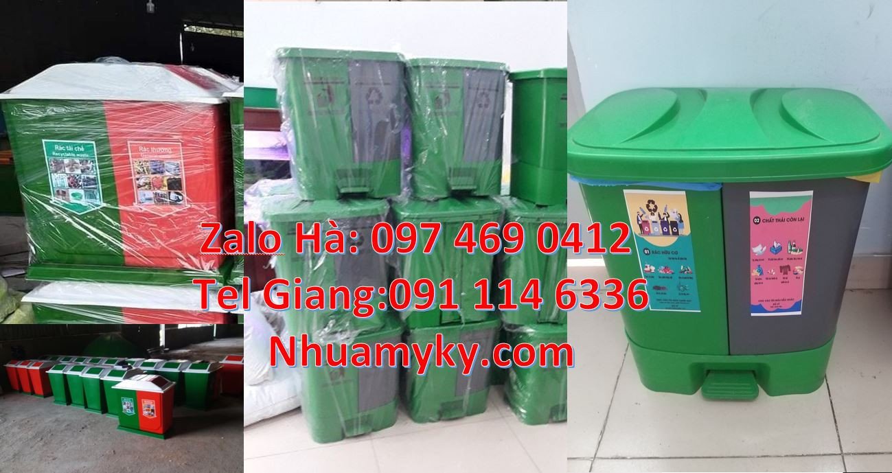 Bán thùng phân loại rác 3 ngăn có nắp đậy 3 màu,thùng rác 2 ngăn giá r