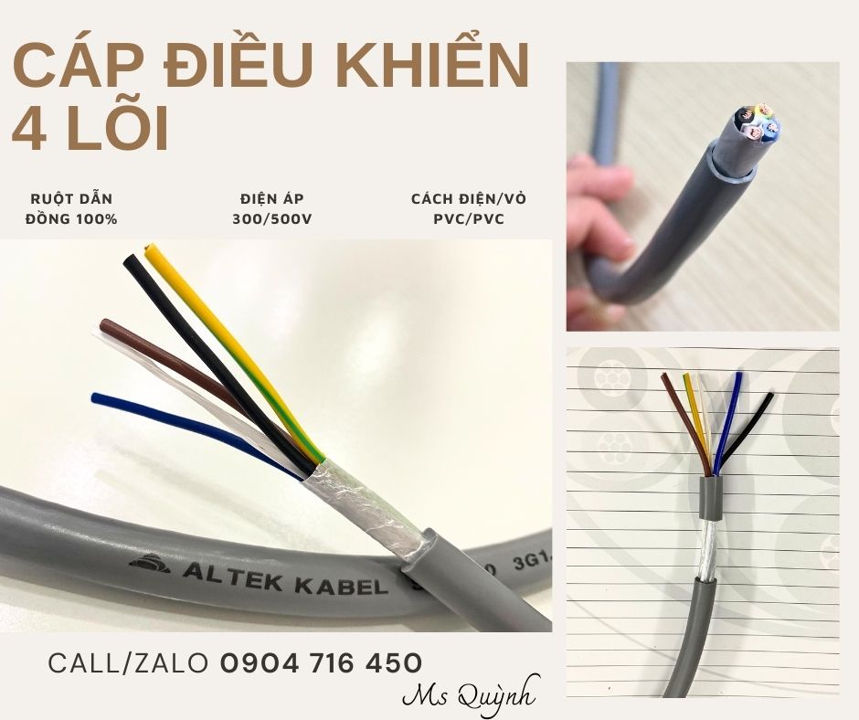 Cáp điều khiển 4 lõi không lưới Altek Kabel