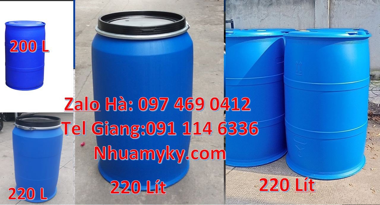 Bán thùng phuy nhựa xanh đựng hóa chất,thùng phuy 220l nắp mở có vòng