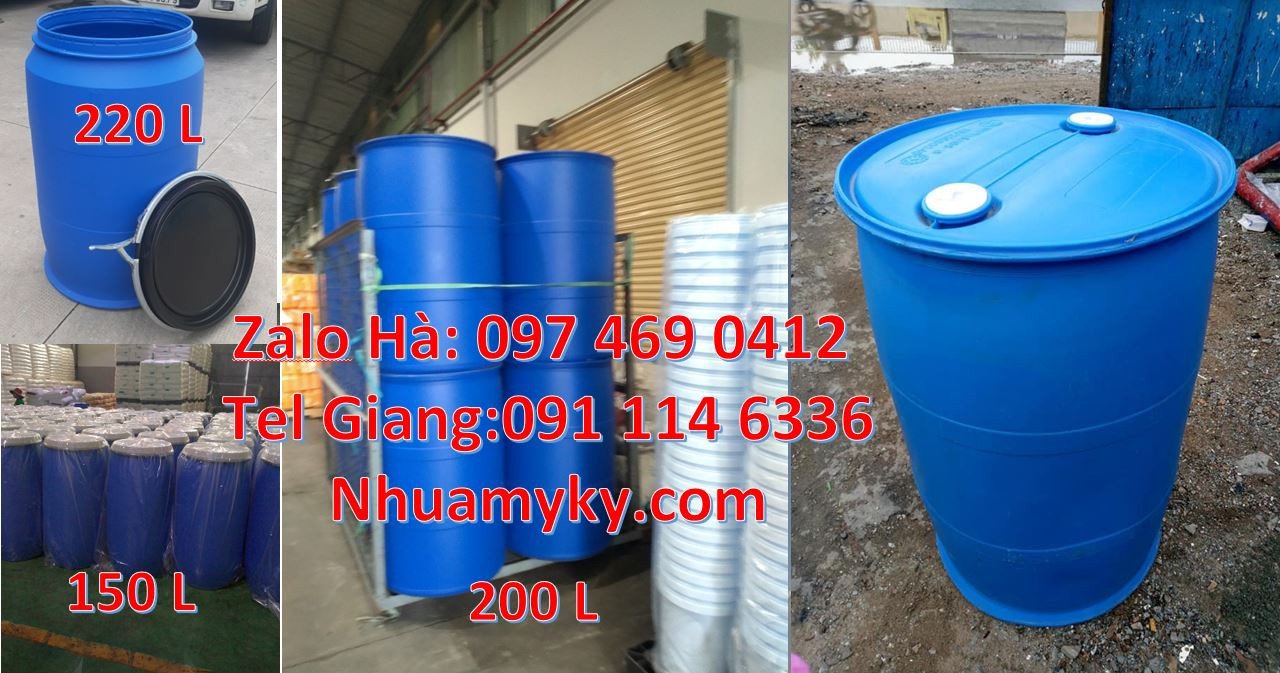 Bán thùng phuy nhựa xanh đựng hóa chất,thùng phuy 220l nắp mở có vòng