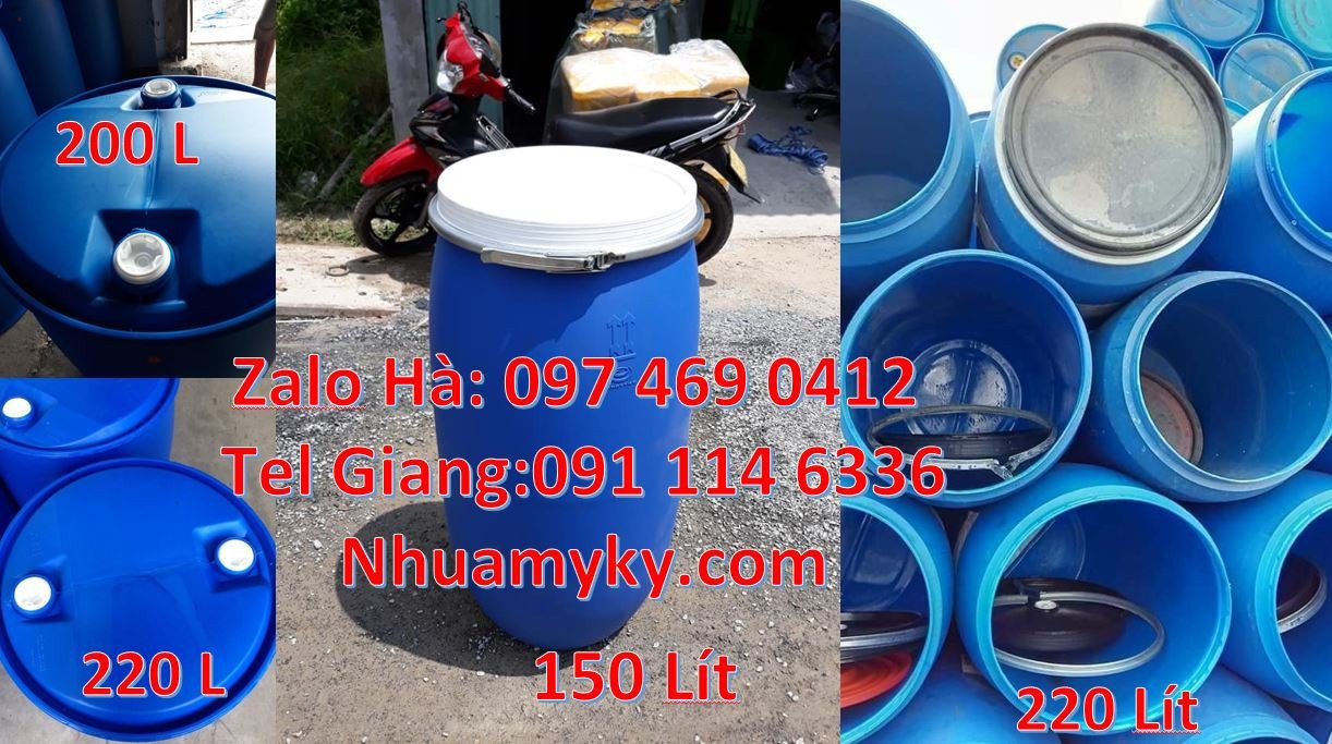 Bán thùng phuy nhựa xanh đựng hóa chất,thùng phuy 220l nắp mở có vòng