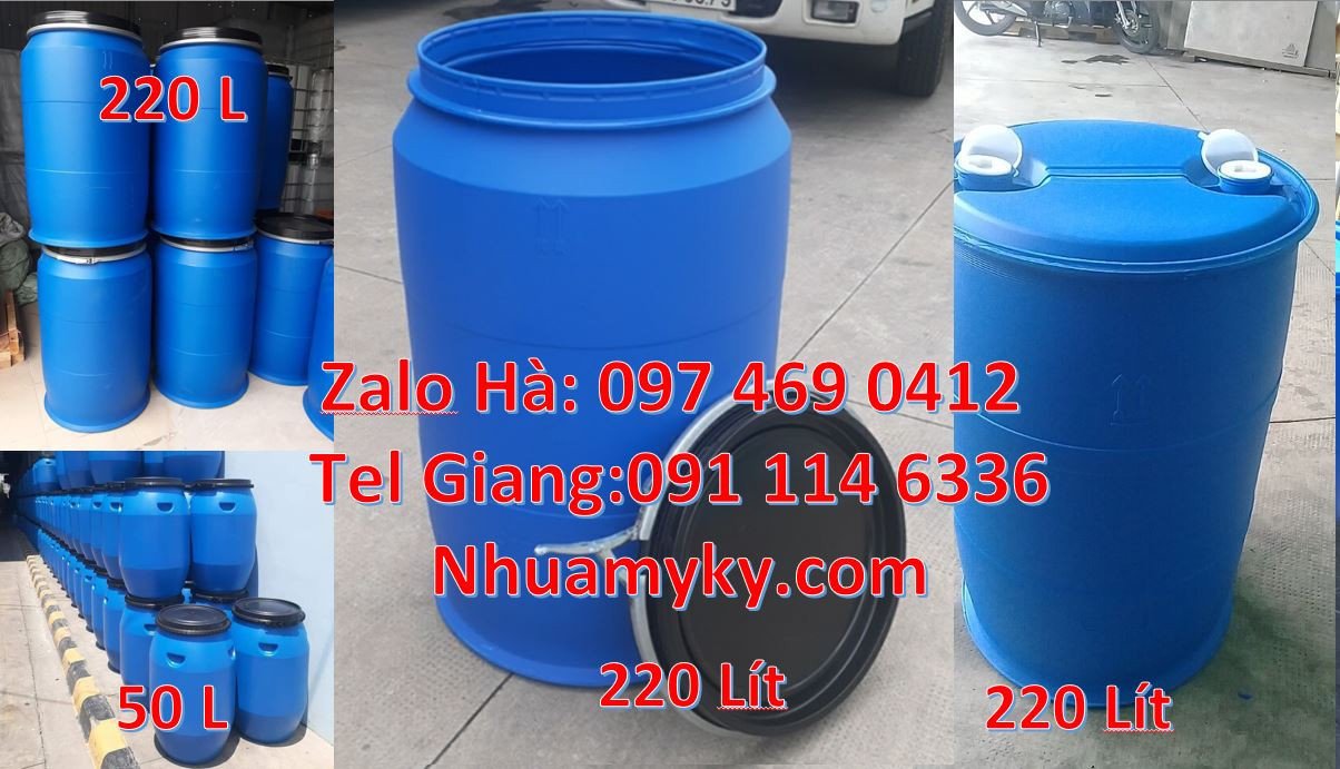 Bán thùng phuy nhựa xanh đựng hóa chất,thùng phuy 220l nắp mở có vòng