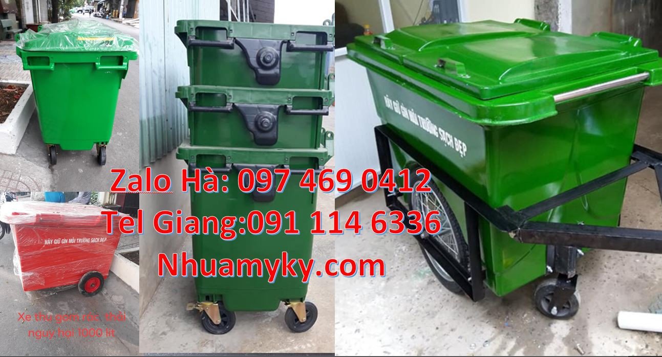 Bán xe thu gom rác 4 bánh cao su,xe thu gom rác 1000l có nắp đậy rẻ