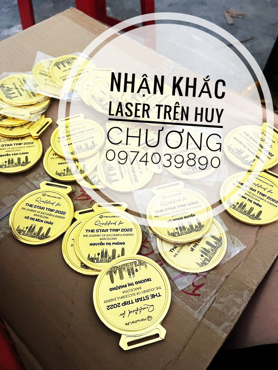 Huy chương vàng, đồng, bạc NHẬN KHẮC LOGO, khắc laser huy chương