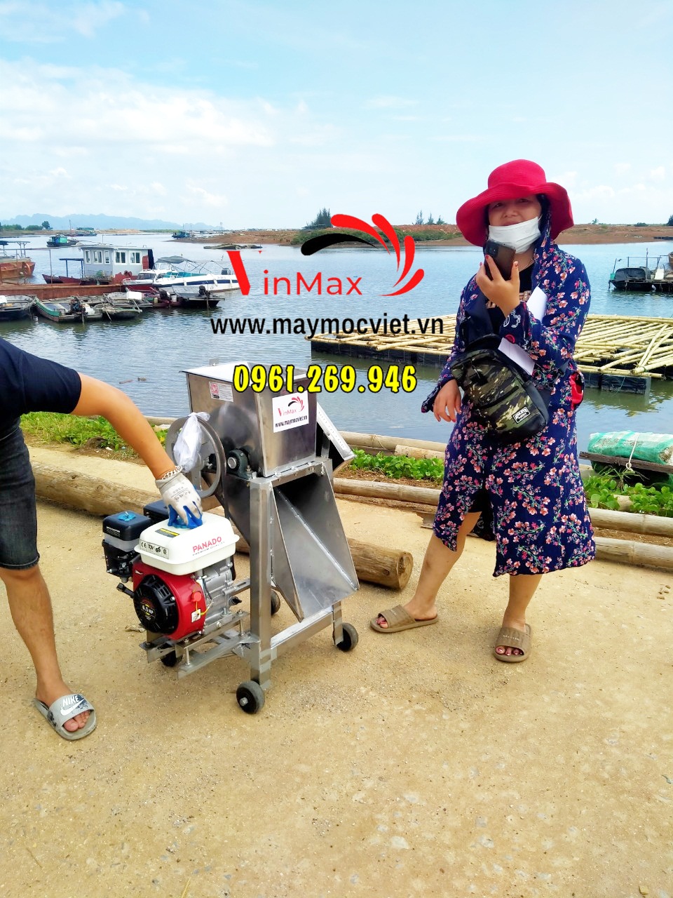 Máy thái cá mồi thủy sản động cơ xăng 6.5HP khung inox 304