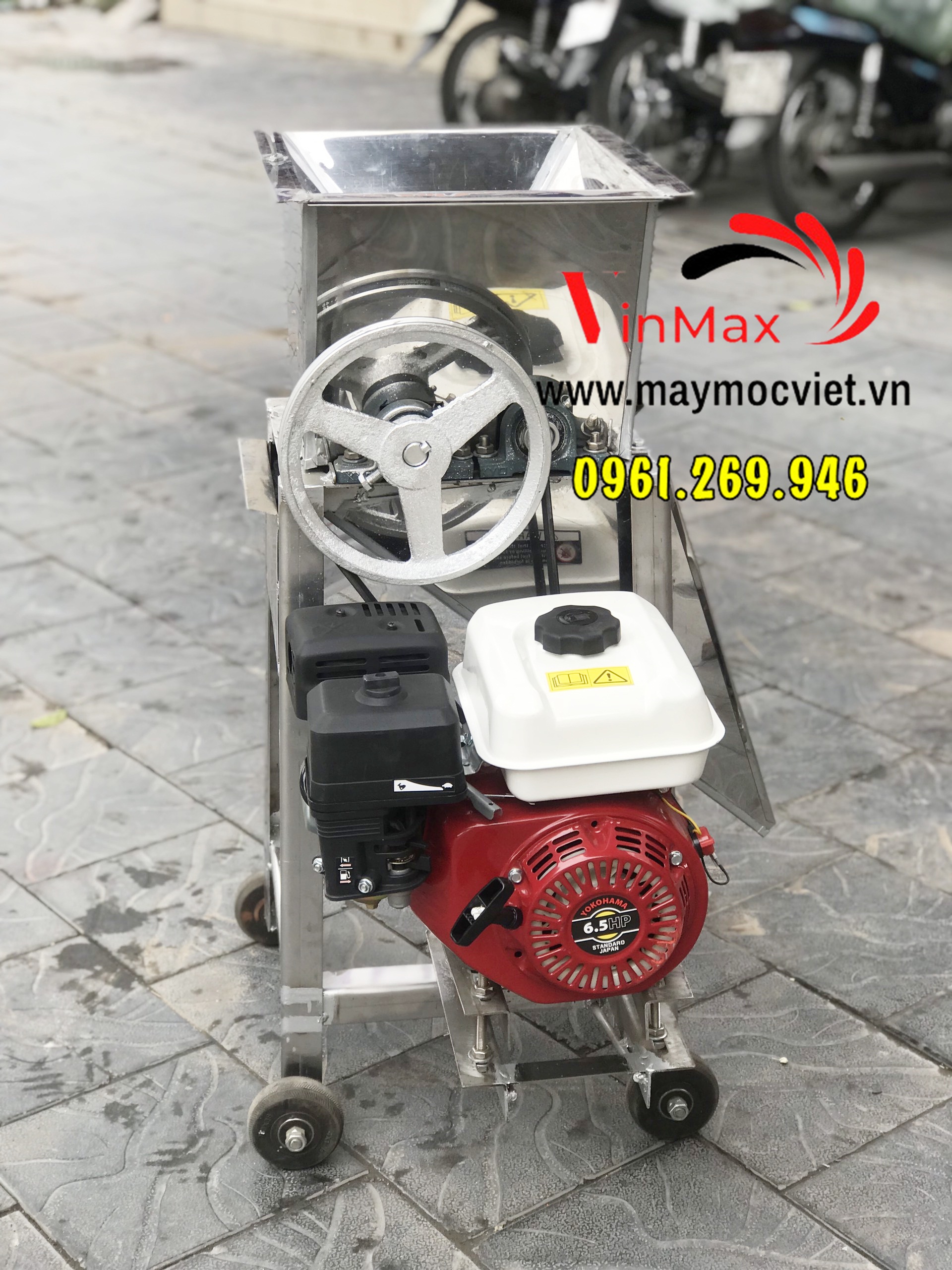 Máy thái cá mồi thủy sản động cơ xăng 6.5HP khung inox 304