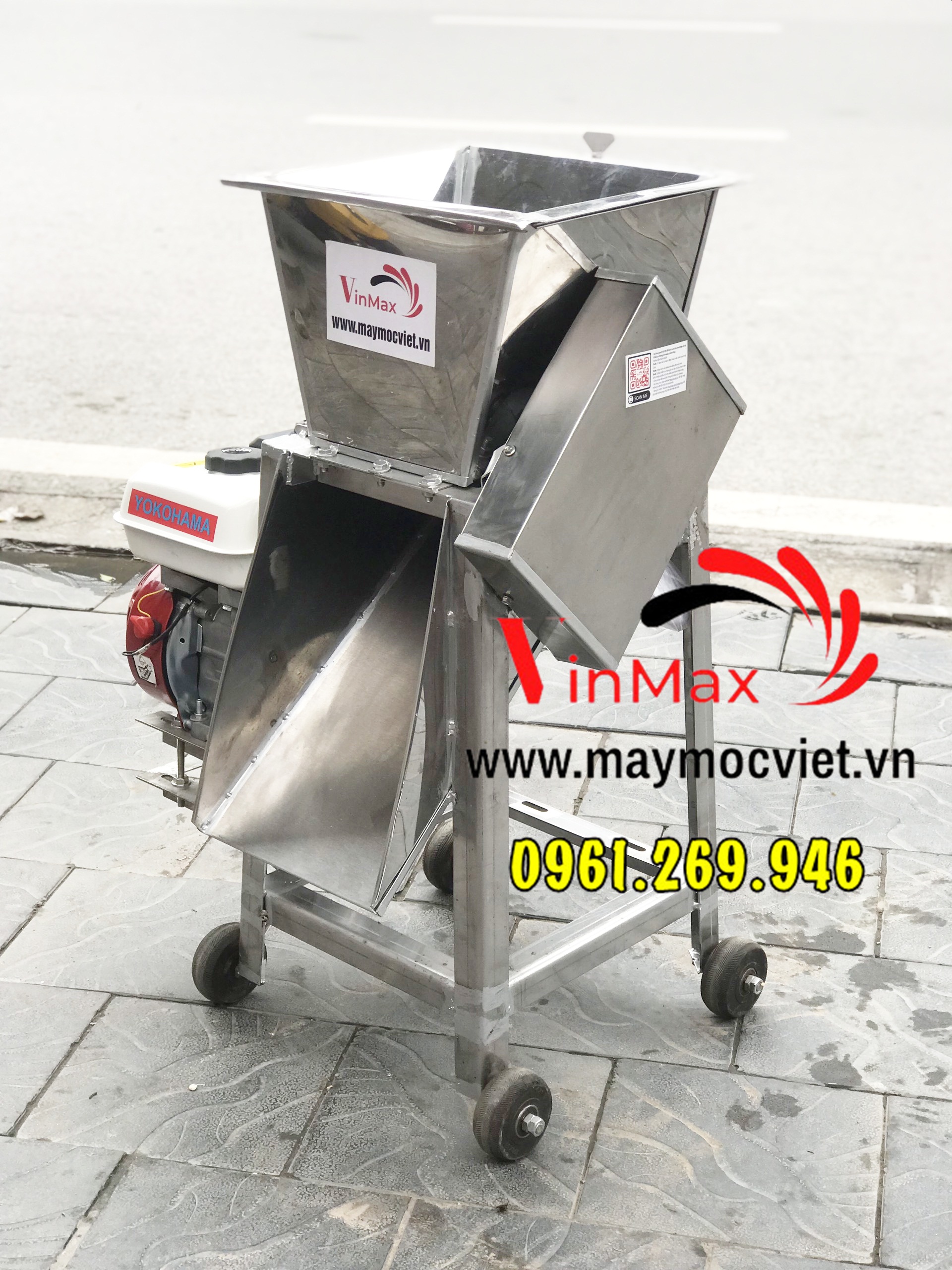 Máy thái cá mồi thủy sản động cơ xăng 6.5HP khung inox 304