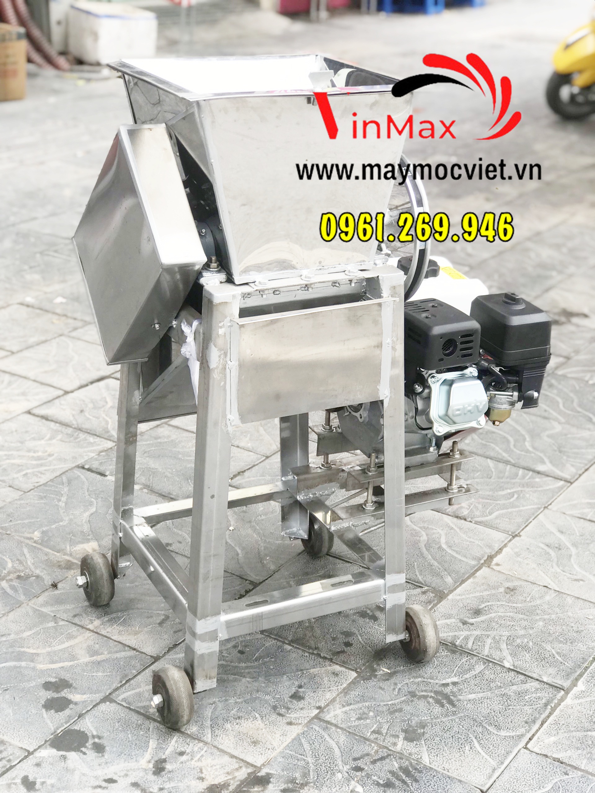 Máy thái cá mồi thủy sản động cơ xăng 6.5HP khung inox 304
