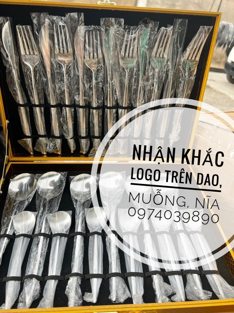 BỘ DAO MUỖNG, NĨA KHẮC LOGO, KHẮC CHỮ TRÊN MUỖNG GIÁ RẺ