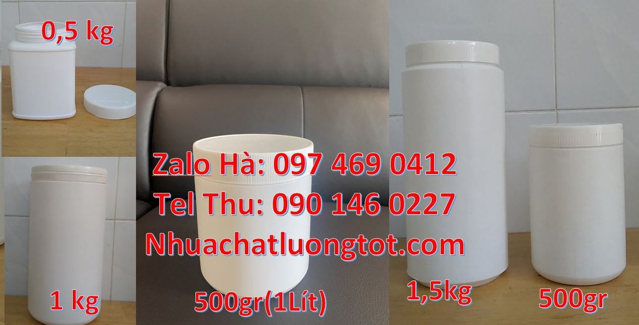 Bán hũ nhựa 1.5kg giá rẻ,hũ nhựa tròn trắng500g nắp vặn đựng thực phẩm