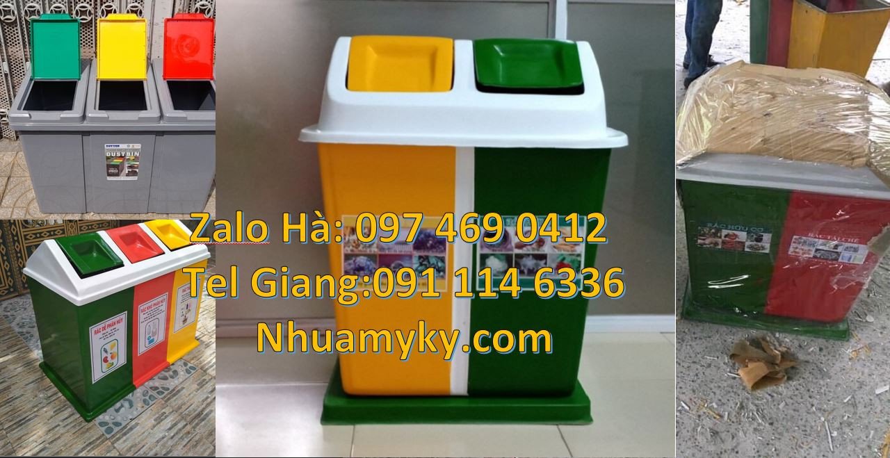 Bán thùng phân loại rác y tế 3 ngăn 3 màu,thùng rác 2 ngăn có nắp đậy
