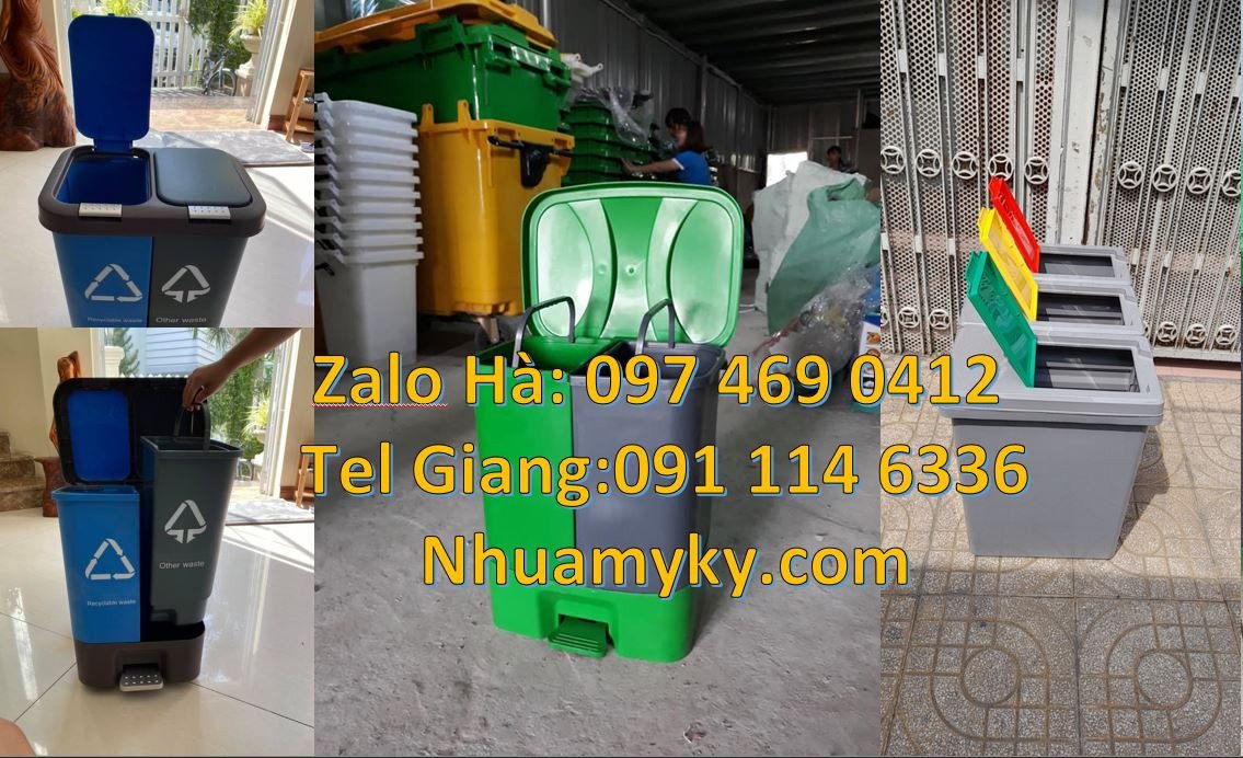 Bán thùng phân loại rác y tế 3 ngăn 3 màu,thùng rác 2 ngăn có nắp đậy