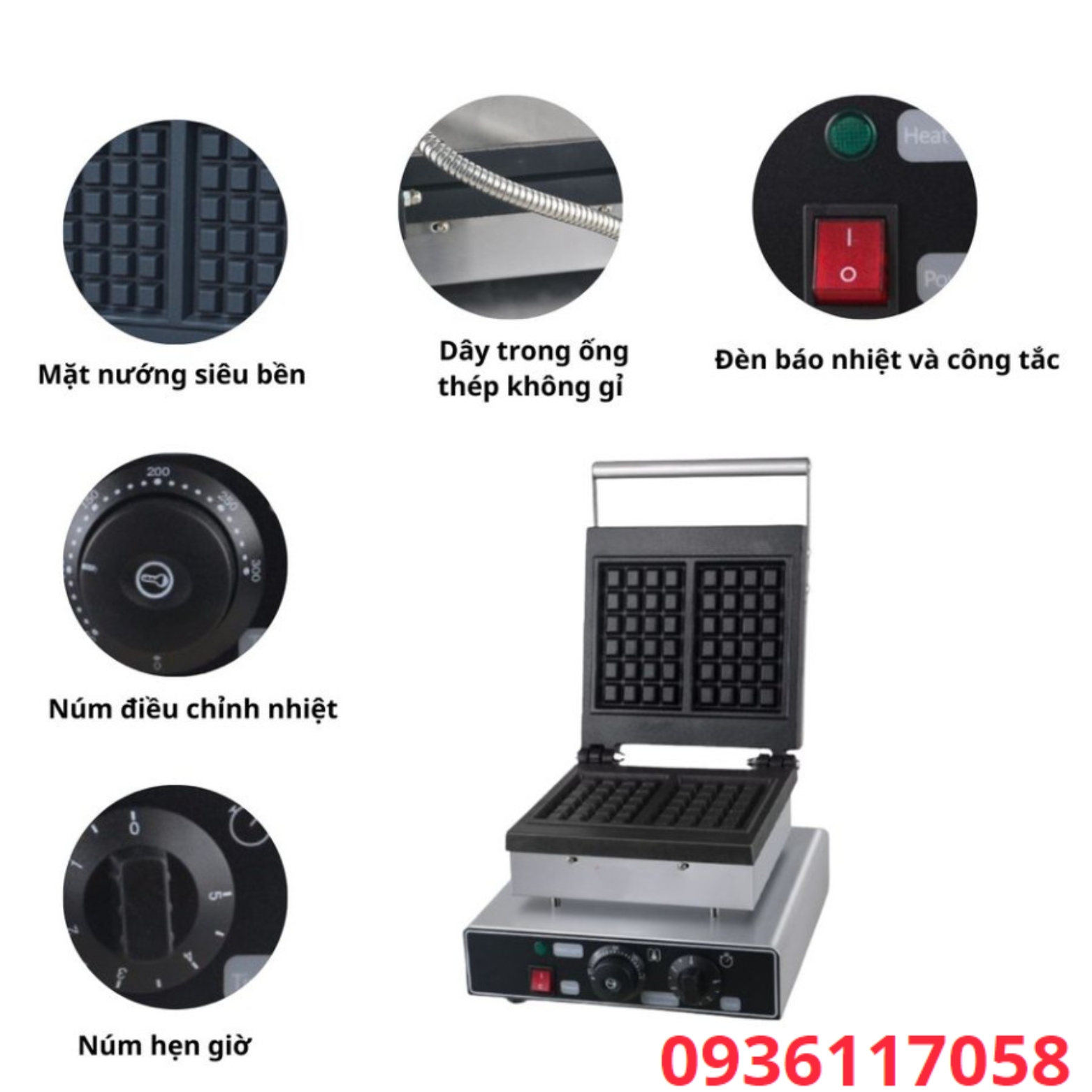 Máy làm bánh waffle vuông chạy điện