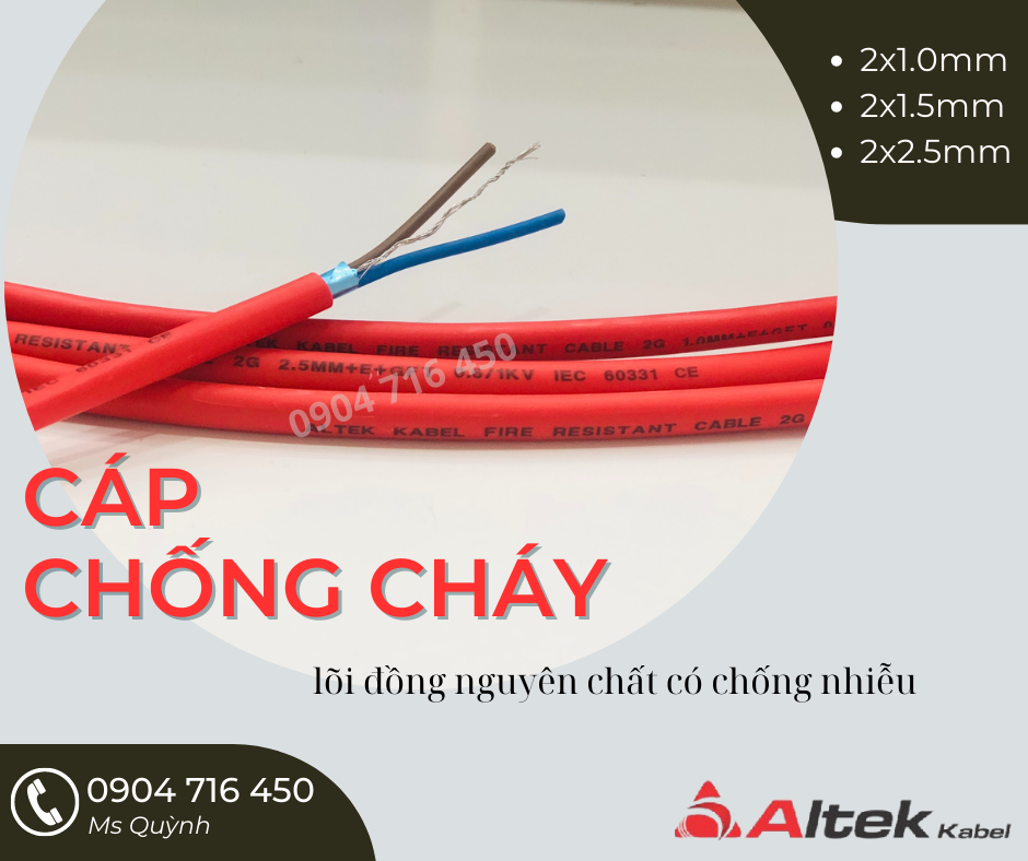 Cáp chống cháy bọc LSZH Altek Kabel 2 lõi chống nhiễu