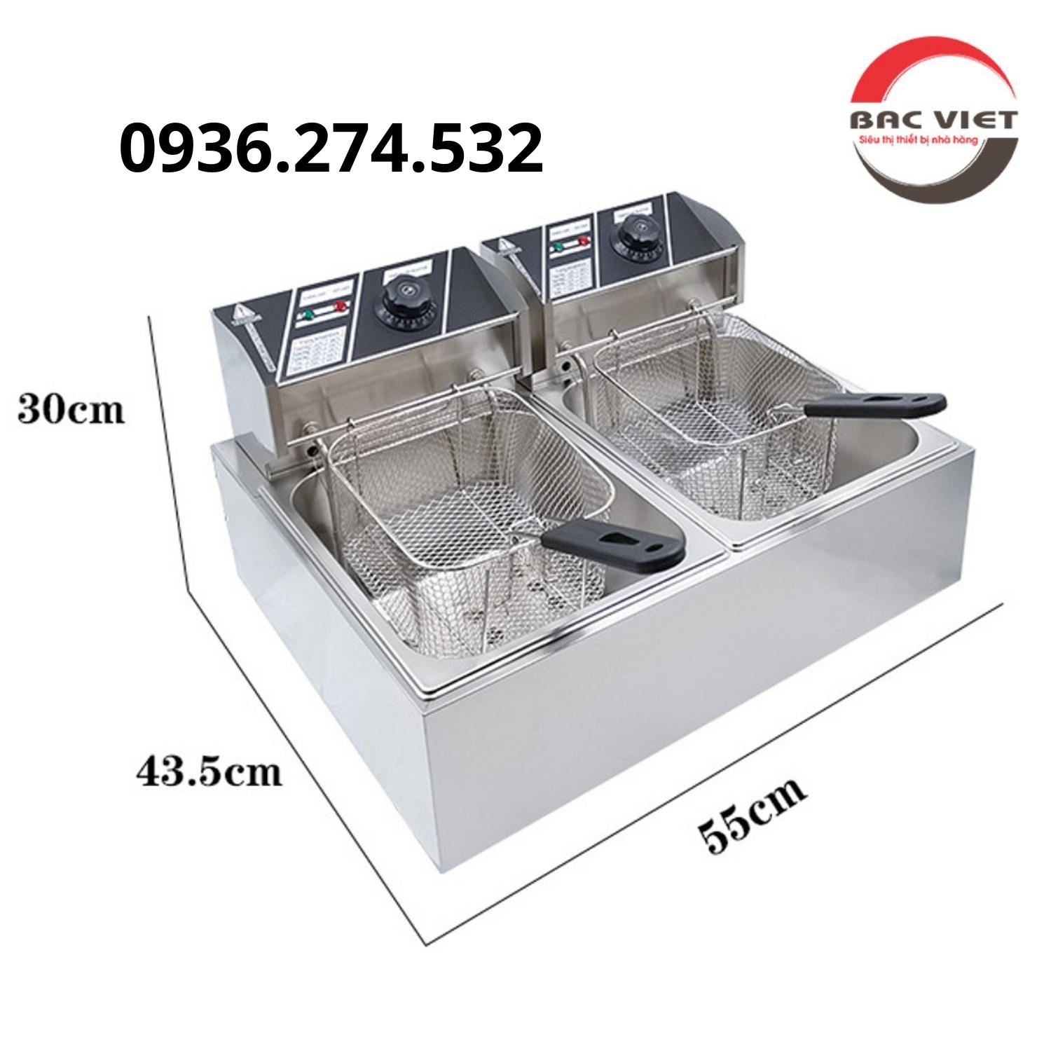 Bếp chiên nhúng đôi 12L dùng điện (2 buồng riêng biệt)