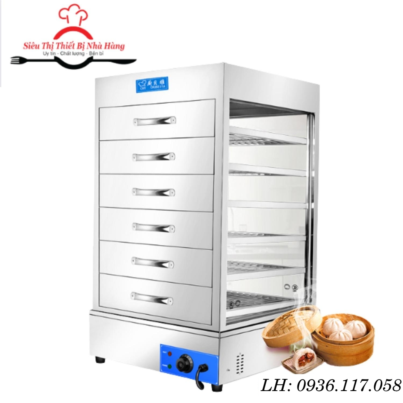 Tủ hấp bánh bao 7 tầng ngăn kéo mẫu mới