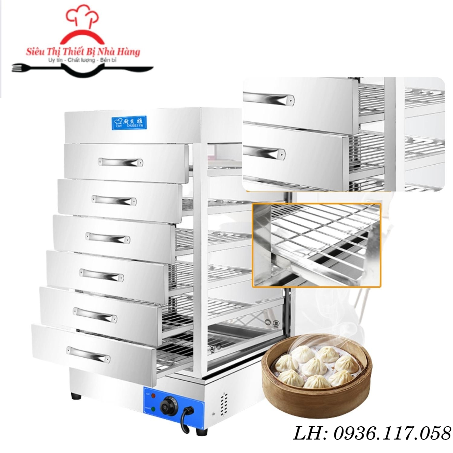 Tủ hấp bánh bao 7 tầng ngăn kéo mẫu mới