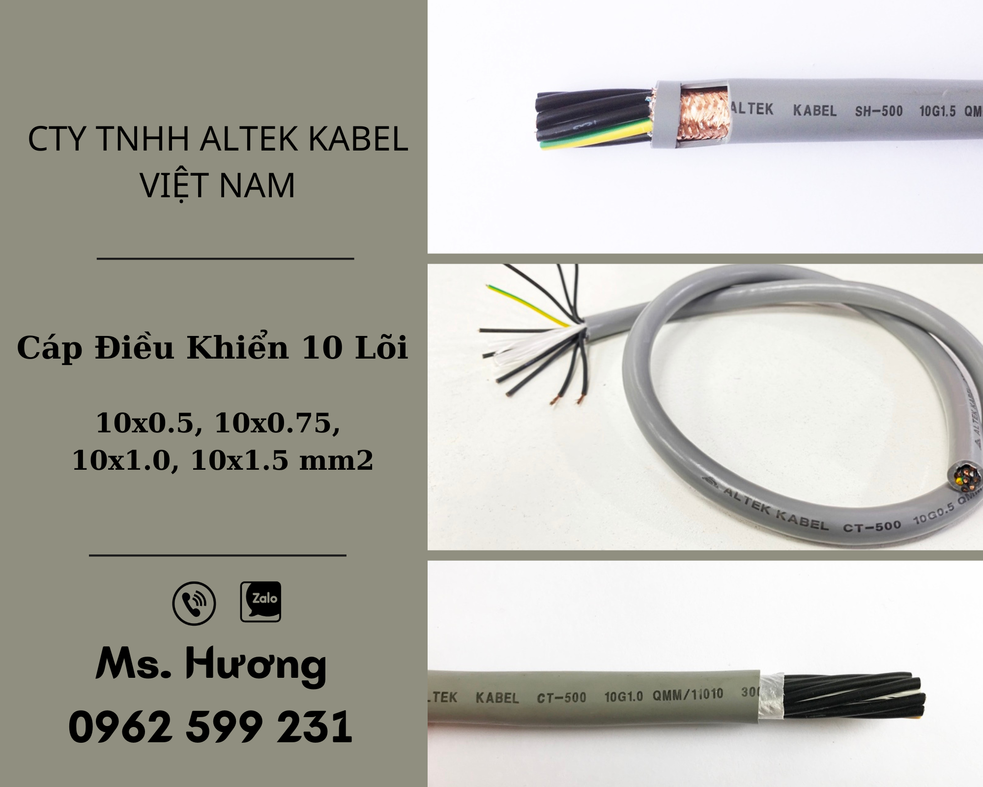 Cáp điều khiển Altek kabel 10 lõi 0.5,  0.75, 1.0, 1.5 mm2