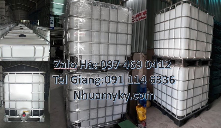 bán tank nhựa 1000l vuông màu trắng,thùng nhựa ibc 1000l có khung thép