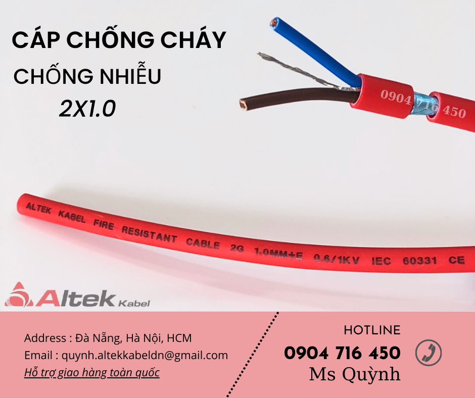 Cáp chống cháy 2xz1.0mm chống nhiễu Altek Kabel