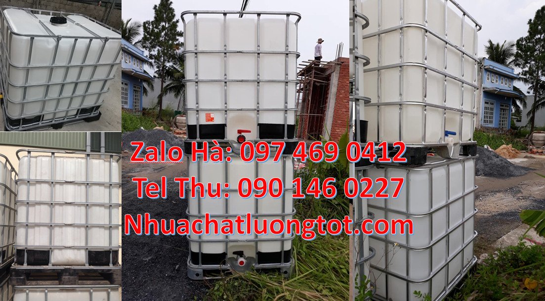 Bán tank nhựa 1000l màu trắng khung thép,thùng nhựa ibc 1000l mới nắp