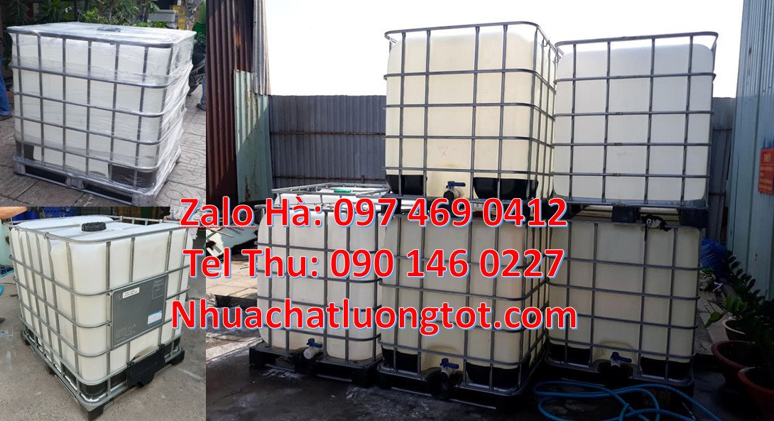 Bán tank nhựa 1000l màu trắng khung thép,thùng nhựa ibc 1000l mới nắp