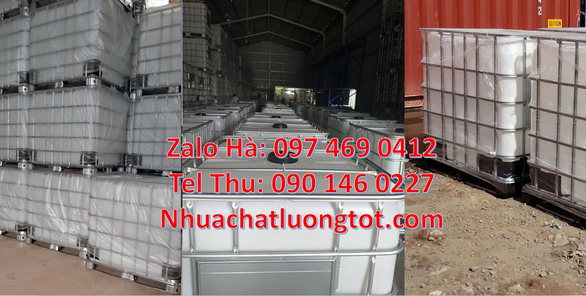 Bán tank nhựa 1000l màu trắng khung thép,thùng nhựa ibc 1000l mới nắp