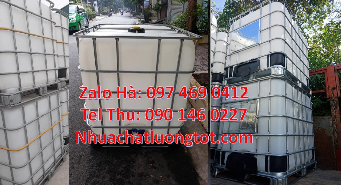 Bán tank nhựa 1000l màu trắng khung thép,thùng nhựa ibc 1000l mới nắp